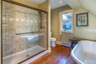 Shower in the main floor bathroom off the bedroom