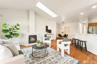 Open floor plan. Gas fireplace and skylights