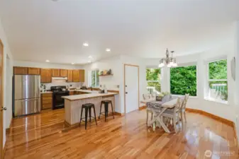 Beautiful hardwoods and bar seating for casual dining