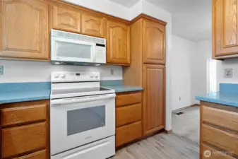 Updated kitchen opens to dining area