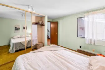 Generous closet houses the HW tank
