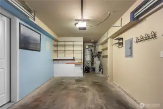 Attached garage could double as home gym.