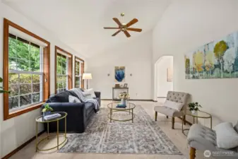 Fomal living room with an abundance of natural light.