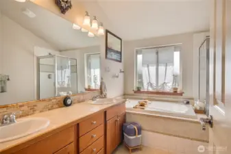 Enjoy the luxurious 5-piece bathroom featuring dual vanity, deep soaking tub, a separate shower and toilet.