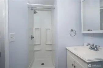 With a bedroom nearby and away from the other rooms, this bathroom offers ideal functionality as a guest bath.