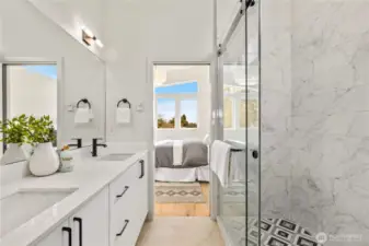 Large ensuite bathroom with high end finishes