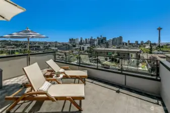 Roof deck showcases the entire city. Enjoy the sun and views.