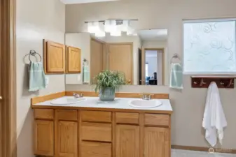 Dual sinks in primary bathroom.