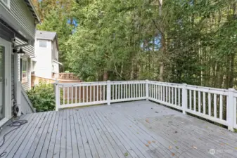 This home has a huge back deck that looks out to the woods. Great privacy!