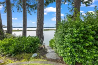 steps from the lawn to the lagoon