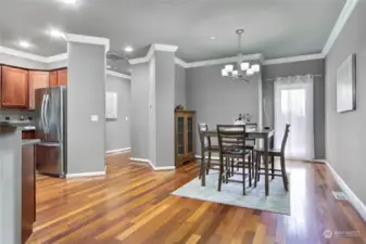 Dining room with door to back deck.