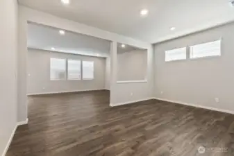 Dining space opens into the Great Room; Colors, finishes, and options will vary.