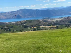 Luscious lawn overlooking the view of Manson orchards and Wapato Point