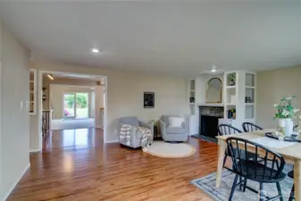 Front entrance to home with dining room on the right and cozy area to relax.