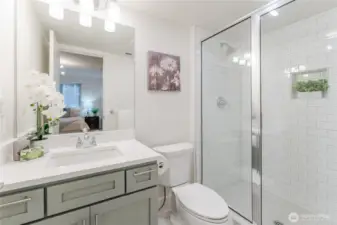 A close-up view highlights the clean lines and thoughtful design, making this en-suite both stylish and functional.