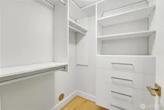 Generous shelving, hanging space, and thoughtful compartments make it easy to keep everything beautifully arranged.