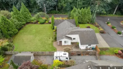 Another aerial of corner lot with view of backyard