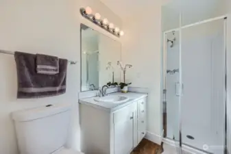 Primary bath has been completed updated with new shower & fixtures. Window creates spaciousness and allows for excellent lighting & ventilation