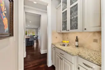 Butlers Panty Features Leaded Glass Cabinets And Under-Cabinet Lighting.