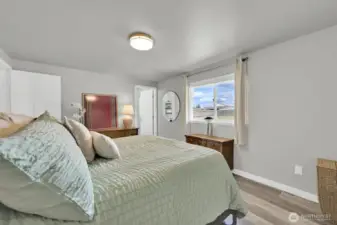 Lots of natural light in the primary bedroom that faces the backyard
