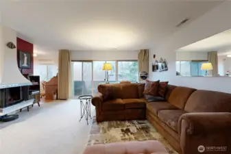 Living room has fireplace