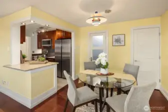Dining room and kitchen with serving bar