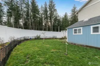 Looking toward the park from the side yard. The smaller fence was there to help keep the furry ones out of the flowers. :)