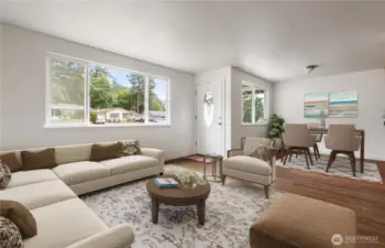 Virtually staged living room/dining room