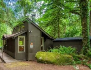A moss-covered boulder makes an inviting entrance.