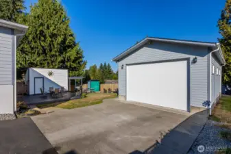 large garage and storage shed