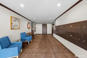 This secure building has a spacious lobby entrance.