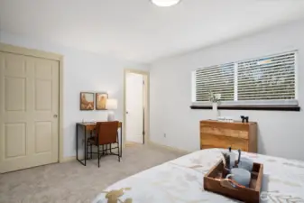 Enjoy brand new, plush carpet in the sumptuous primary suite. En-suite bath and dual closets in this room are a great amenity!