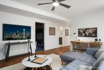 Spacious bonus/family room leads into the media room. Think games by day followed by movies at night! This home provides so many options!