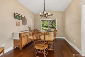 The dining room provides ample space for dining and entertaining.