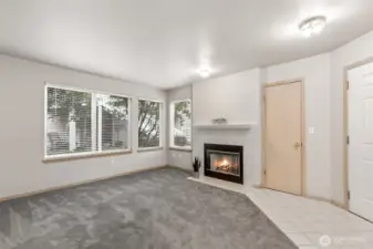 Living Room with Coat Closet - View of Open Area Between the Buildings