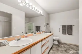 Large Private Ensuite Bathroom with Double Sinks/Vanity, Walk-In Closet & Shower