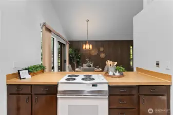 Additional prep and seating space for casual dining.