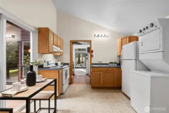 Completely self-contained MIL kitchenette offers functional and ample cabinetry and workspace.