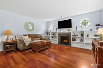 Living room with gas fireplace.