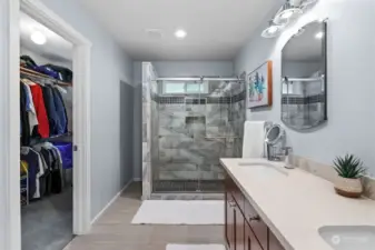 Primary bathroom with walk-in closet.