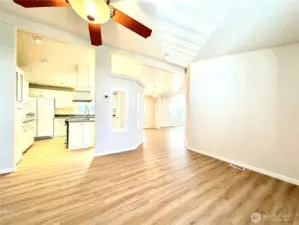 View from Living Room into Kitchen & Dining area