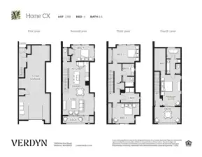 CX plan. End unit, 4BR/2.5BA  Provided as a reference.  Specifics details can vary.