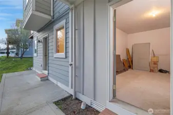 A huge storage area, outside entrance.