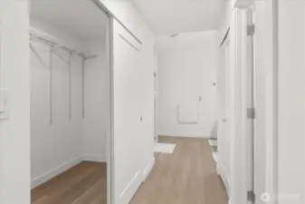 Walk-in closet and spa-like bathroom. Luxury vinyl plank flooring, fresh paint, solid wood, single-panel white shaker doors with full wood craftsman bungalow casing trim. Convection wall heater, water closet with upgraded bidet toilet, upgraded shower and new vanity.