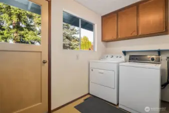This is the laundry room, it's quite large as this photo only shows about 1/2 of it. This door leads out to the deck.