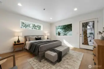 Virtually staged primary bedroom