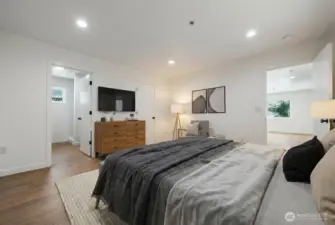 Virtually staged primary bedroom