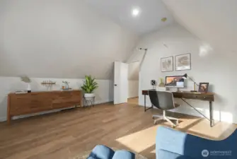 Virtually staged secondary bedroom (1 of 2) on upper level