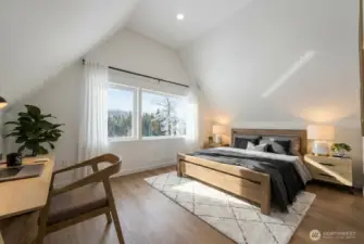 Virtually staged secondary bedroom (2 of 2) on upper level