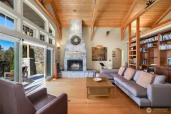 Exposed timber framing, tongue and groove ceiling